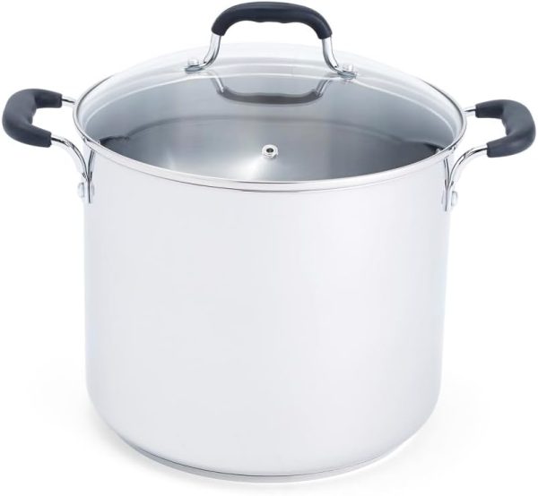 Specialty Stainless Steel Stockpot 12 Quart Oven Safe 350F Pots and Pans, Cookware Silver