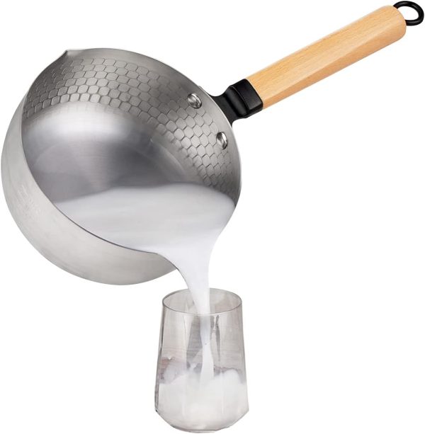 Saucepan, Pot, 2.2 Quart Stainless Steel Saucepan Pan Japanese Milk Pot with Wood Handle