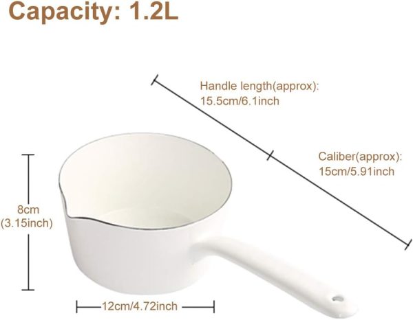 1.2L Enamel Milk Pan, Mini Butter Warmer, Enamelware Saucepan Pan with Pour Spout, Nonstick Enamel Milk Pot, Enamel Melting Pot for Induction Electric Gas Stoves - Image 2