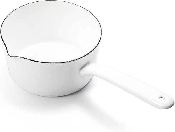 37 Oz Enamel Milk Pan, Mini Butter Warmer Pan, Nonstick Saucepan with Pour Spout, Milk Melting Boiling Pot for Stove Top