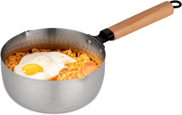 Saucepan, Pot, 2.2 Quart Stainless Steel Saucepan Pan Japanese Milk Pot with Wood Handle - Image 2