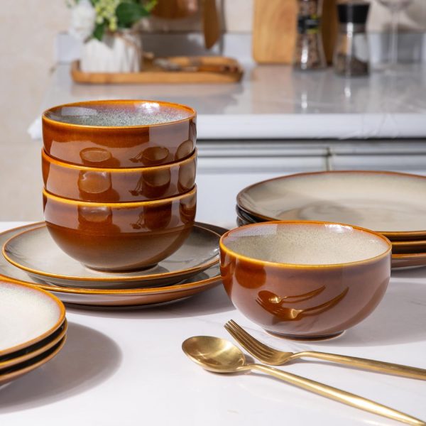 Ceramic Dinnerware Sets,Stoneware Coupe Plates and Bowls Sets,Highly Chip and Crack Resistant | Dishwasher & Microwave & Oven Safe Dishes set,Reactive Glaze Dinnerware- Service for 4（12pcs） - Image 2
