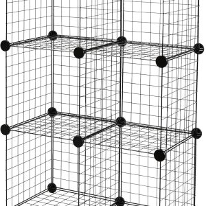 6-Cube Wire Grid Stackable Storage Shelves, 12 x 12-Inches, Black, 12.6"D x 26"W x 38"H