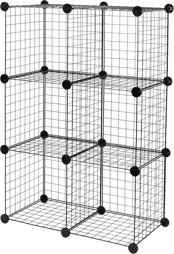 6-Cube Wire Grid Stackable Storage Shelves, 12 x 12-Inches, Black, 12.6"D x 26"W x 38"H